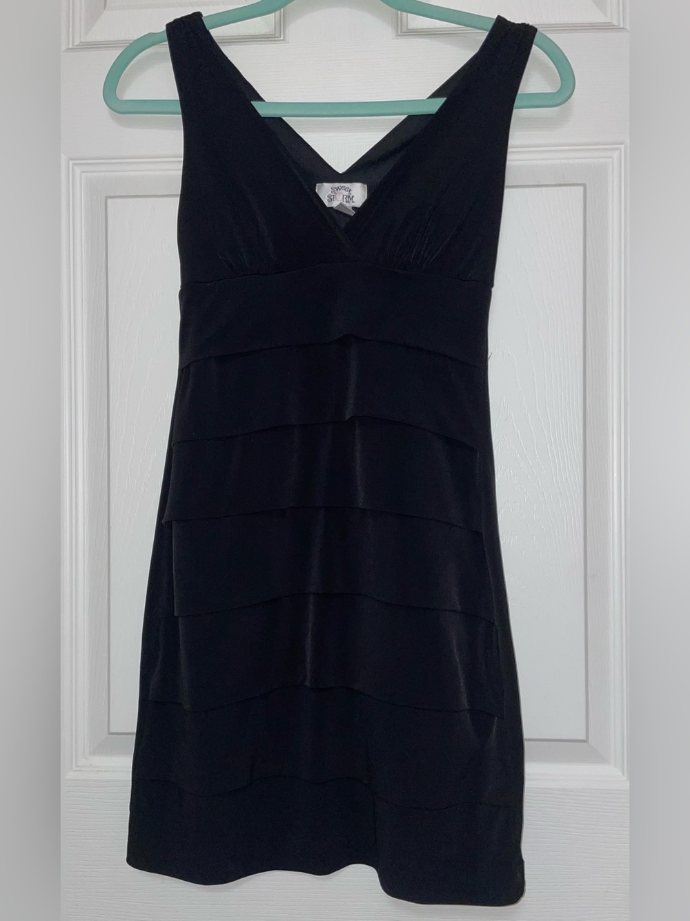 Sweet Storm Size S Black Ruched Tiered Mini Dress